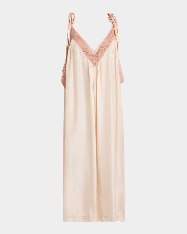 Long Lace-Trim Silk Slip Dress